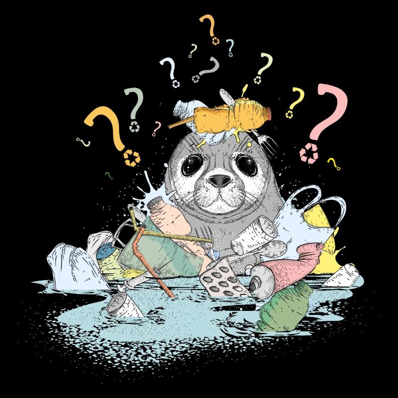 Ordures et sceaux en plastique avec beaucoup de points d'interrogation