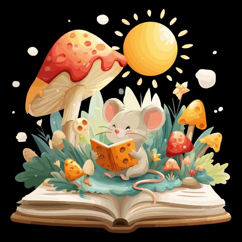Mouse in the mushroom forest reads book