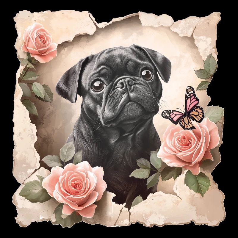 Pug with butterfly