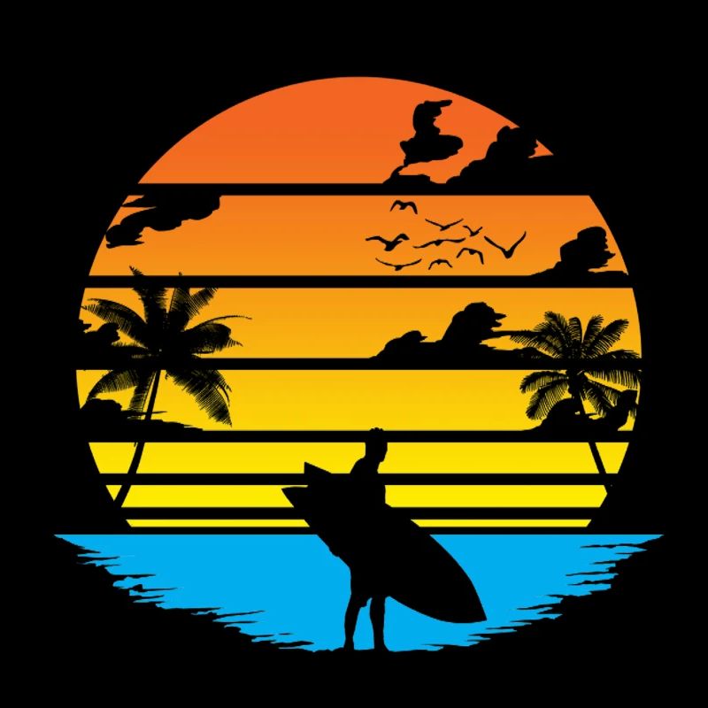 Surfer Sunset and Palm Trees