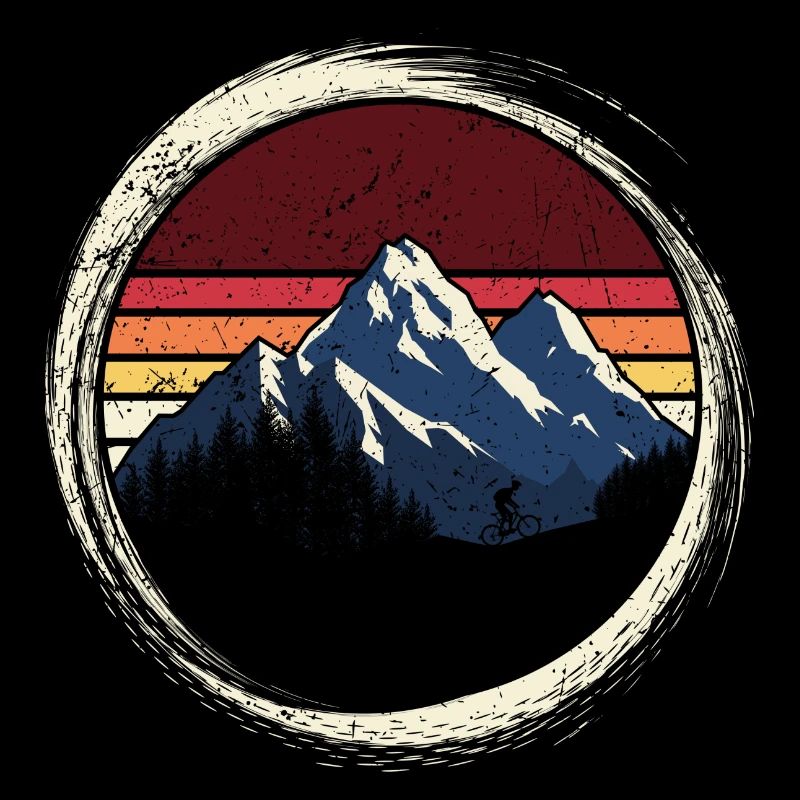 Mountain Sunset Retro Circle