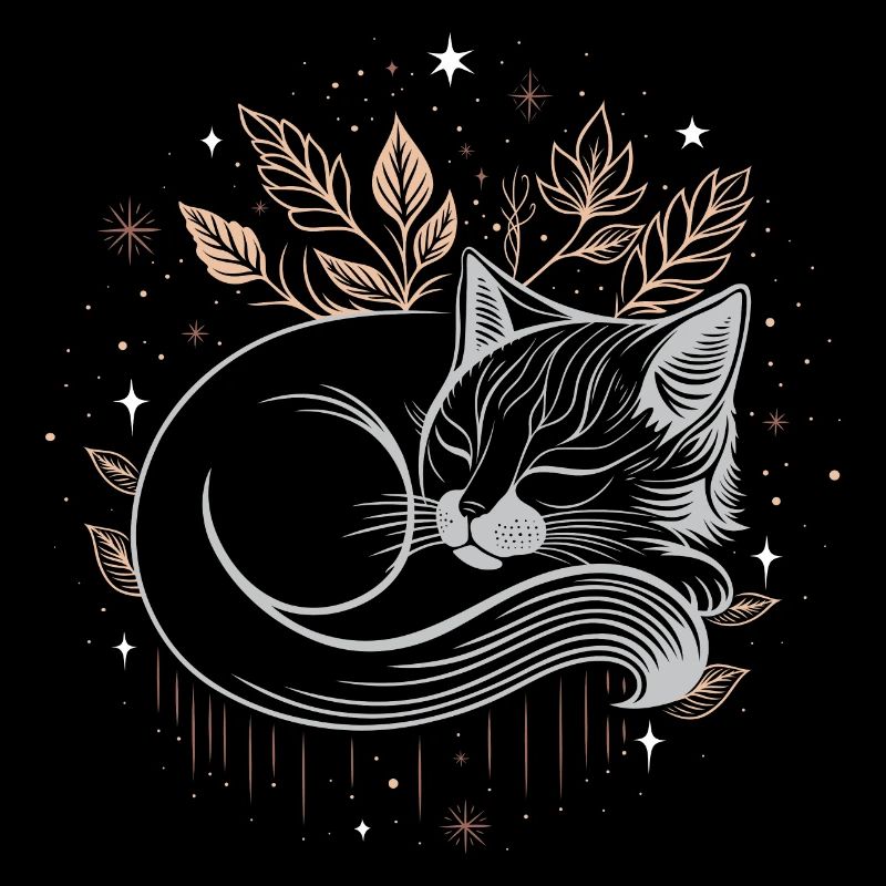 Sleeping Cat in the Foliage - Mystical Autumn Night