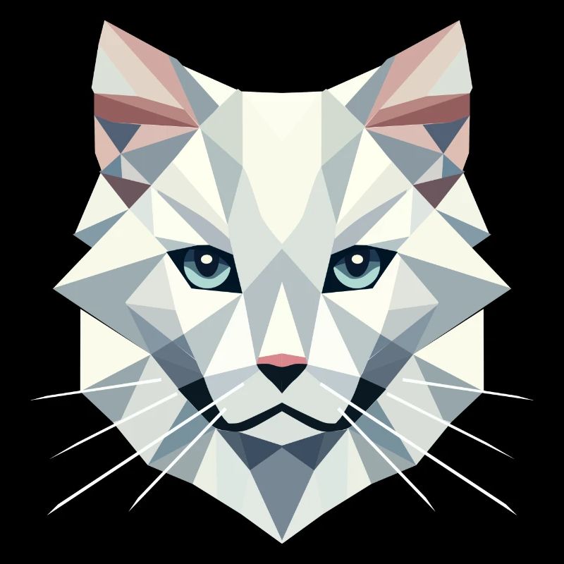 Geometric elegance: White cat in facets
