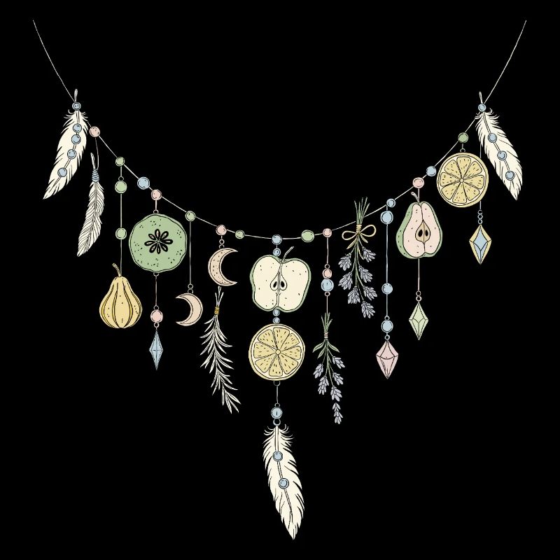 Delicate Fruit and Feather Necklace