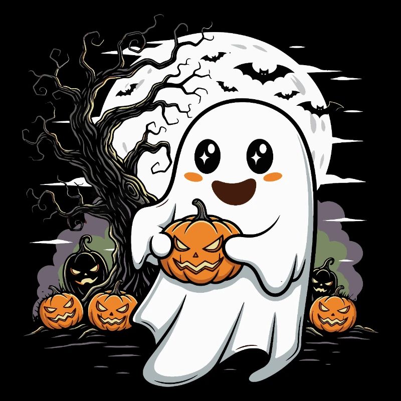 Cute Ghost with Jack-O-Lantern