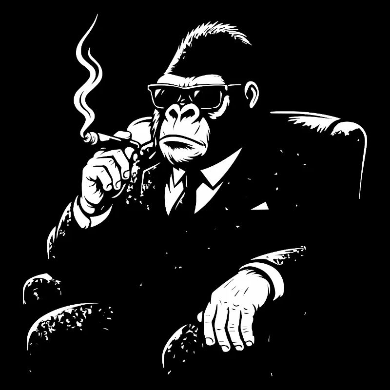 Noir Monkey in Suit Smoking