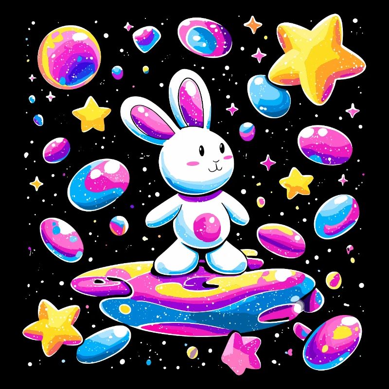 Lapin Galactique sur une planche de surf