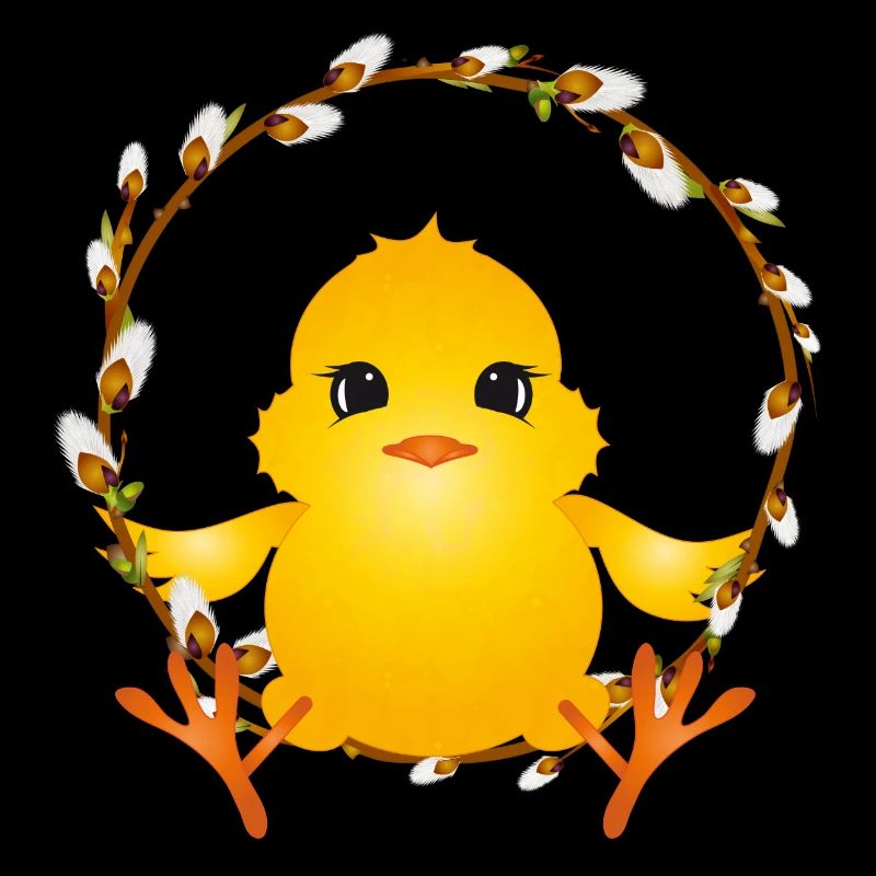 cute fluffy chick in willow wreath