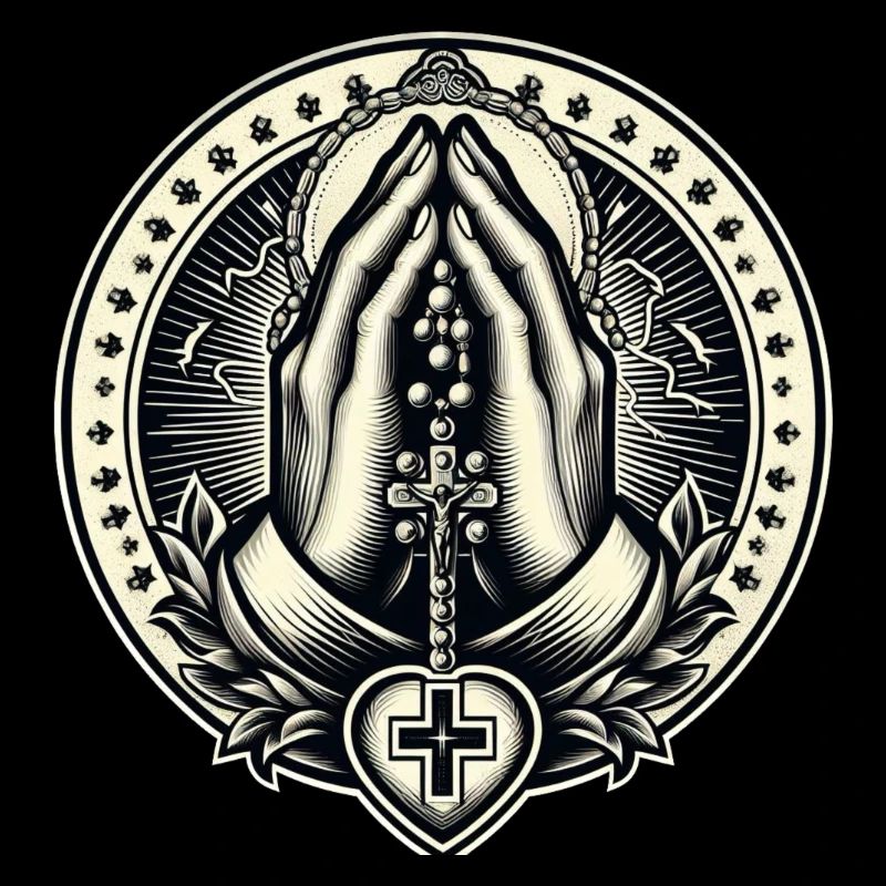 Hands clasped in prayer with rosary