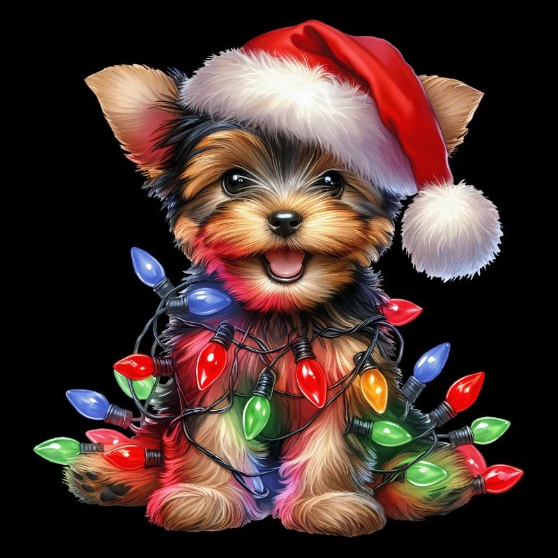 Festlicher Hund mit Lichterkette
