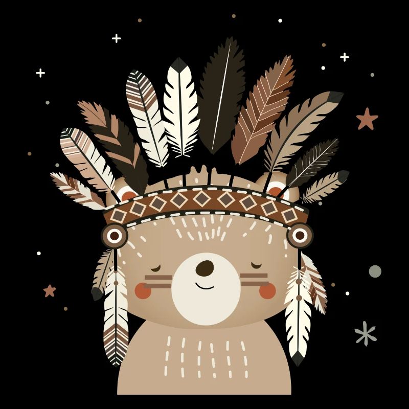 Ours mignon avec coiffe en plumes dans le style boho