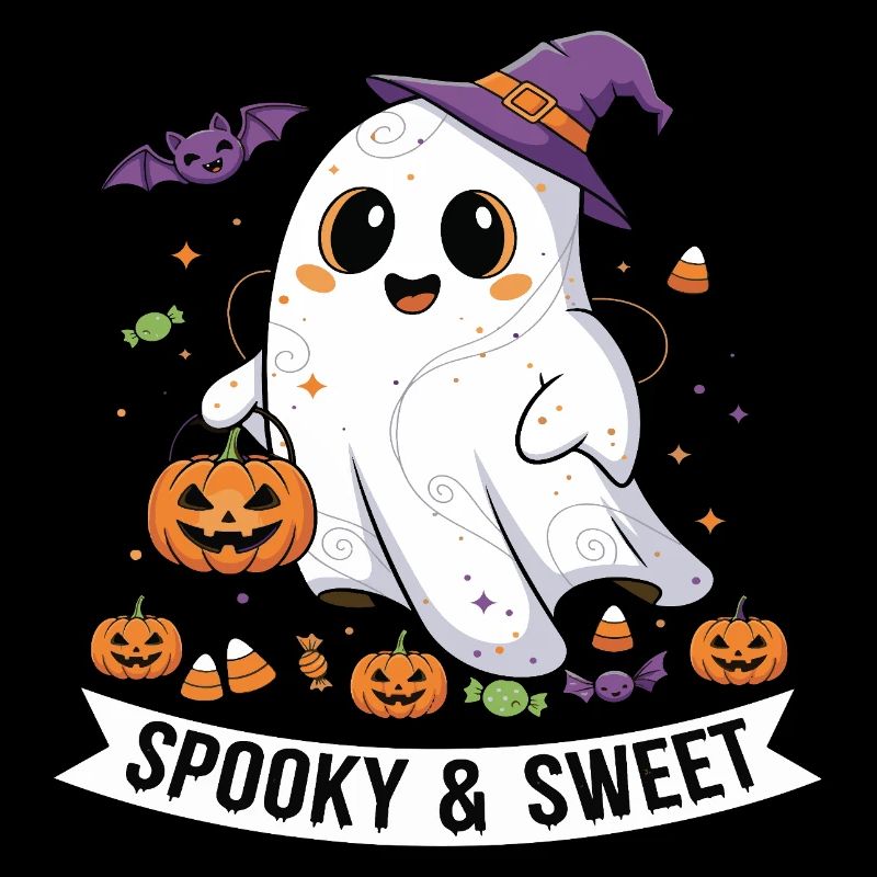 Fantôme d'Halloween mignon avec panier de citrouilles