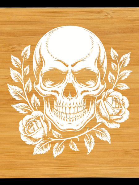 Monochrome skull with rose branch