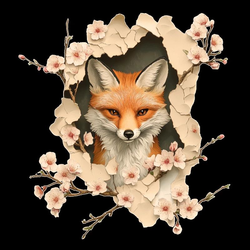 Fuchs mit Kirschblüten