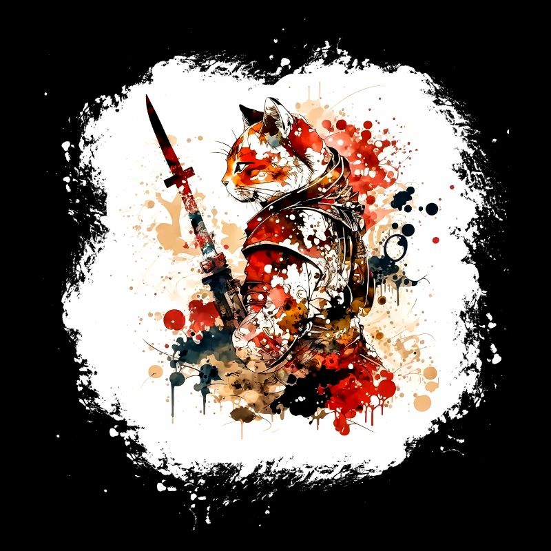 Samurai Cat Red Black