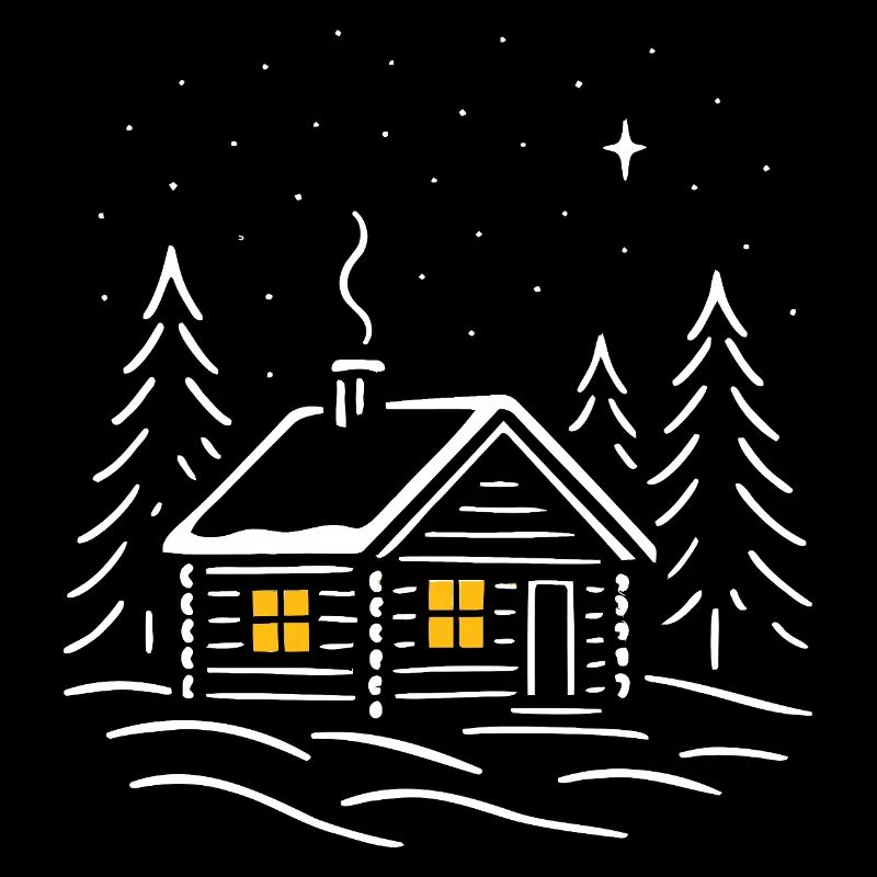 Cabane enneigée au clair des étoiles
