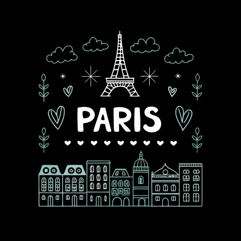 Doodle Paris Tour Eiffel Cœurs