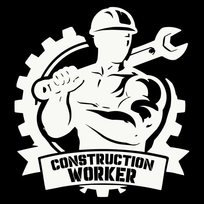 Starker Bauarbeiter mit Zahnrädern