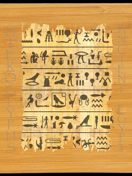 Torn papyri with hieroglyphics