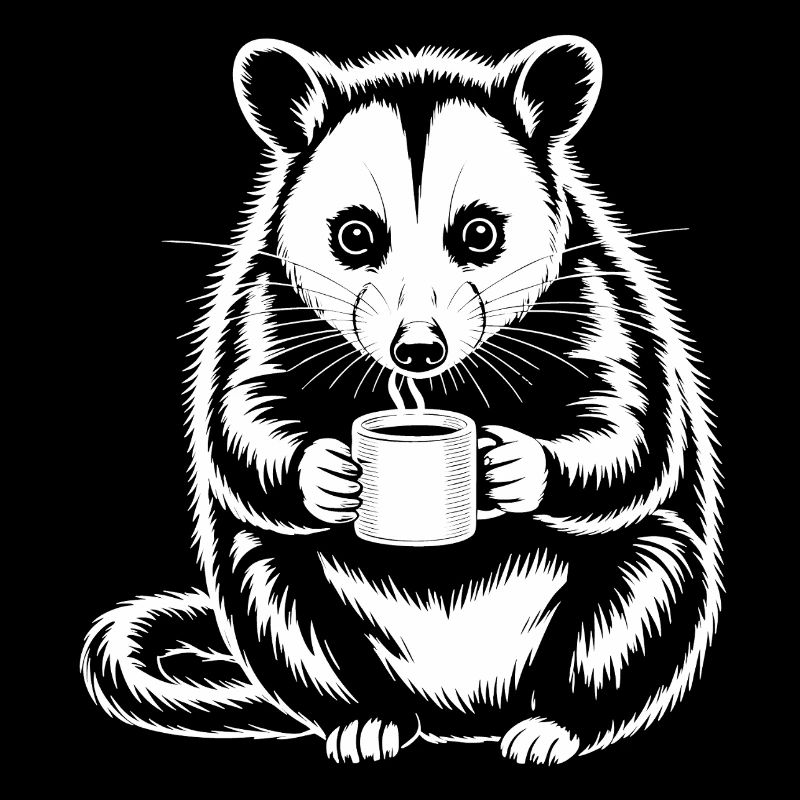 Coffee-drinking possum motif