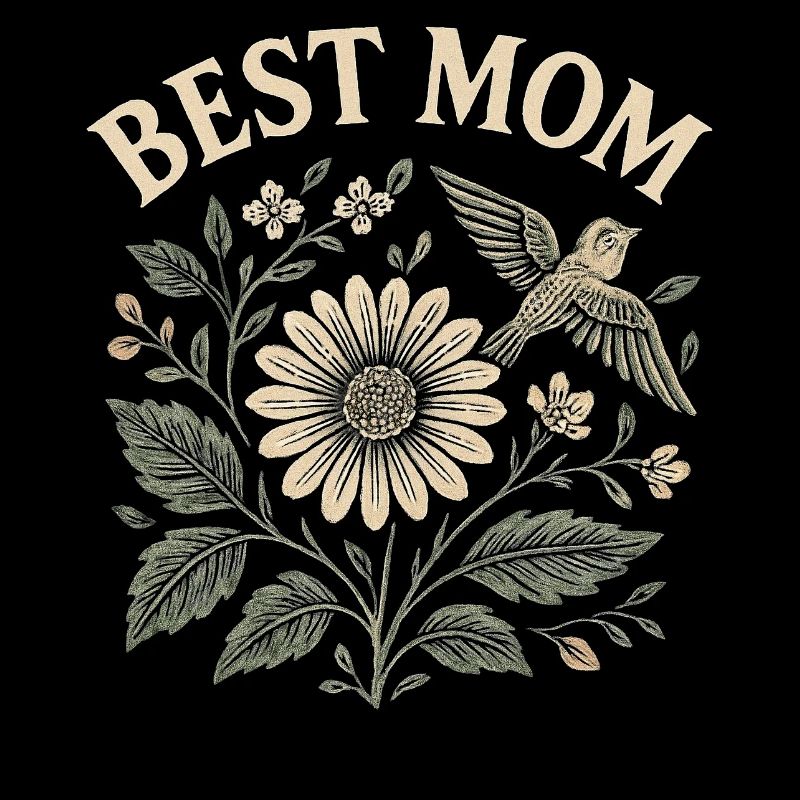 Best Mom Muttertag Geschenk Blumen Motiv mit Vogel