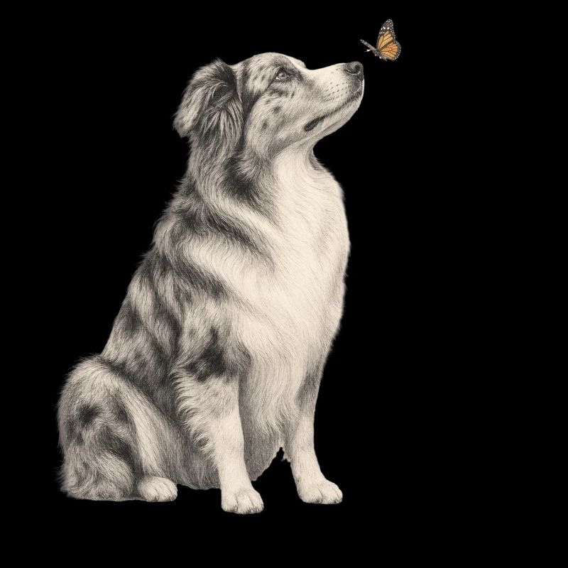 Border Collie with Butterfly Vintage