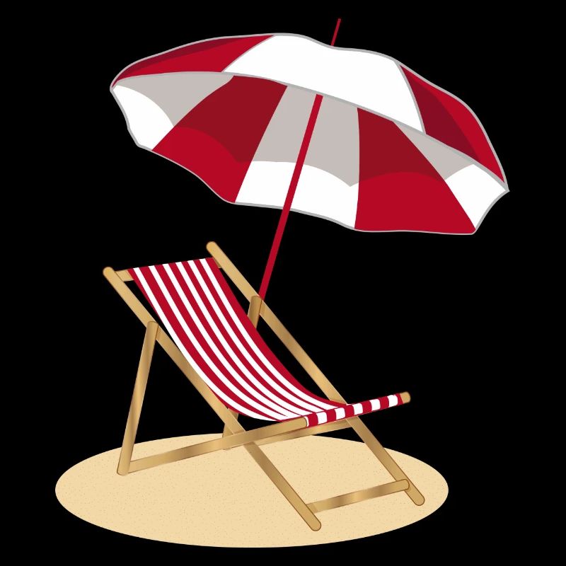 Liegestuhl am Strand und Sonnenschirm