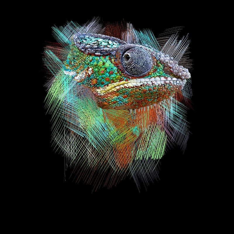 Painterly chameleon portrait in color explosion