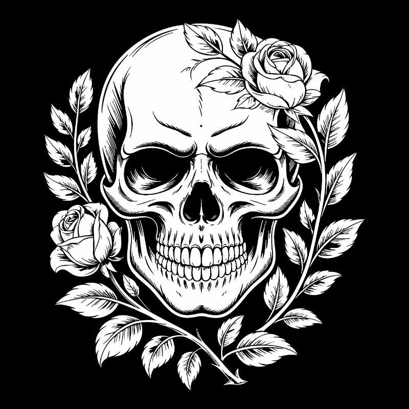 Crâne avec couronne de fleurs