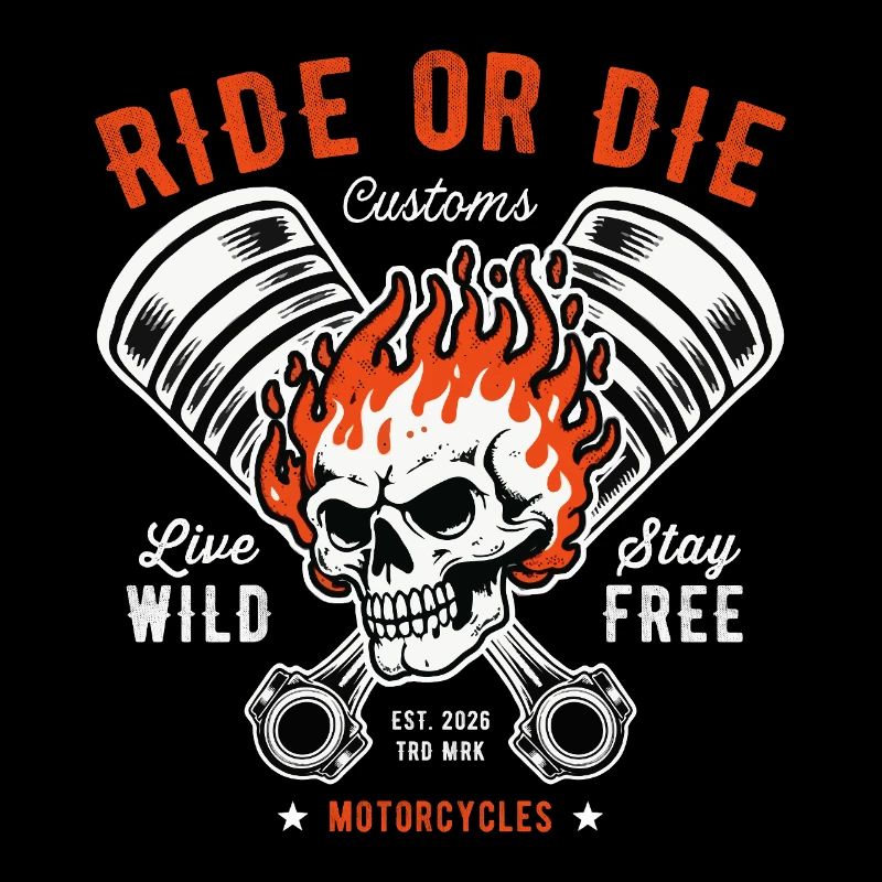 Motorcycle Skull and Piston Crossbones for Biker