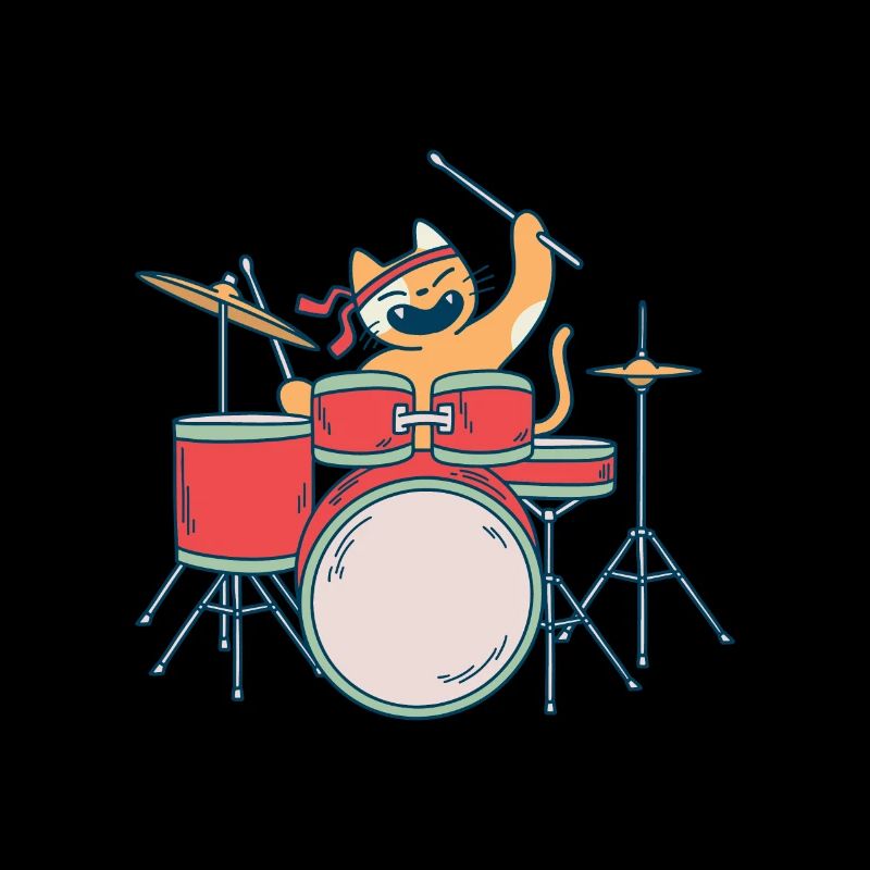 Chat Musique Cat Drummer Batterie Band