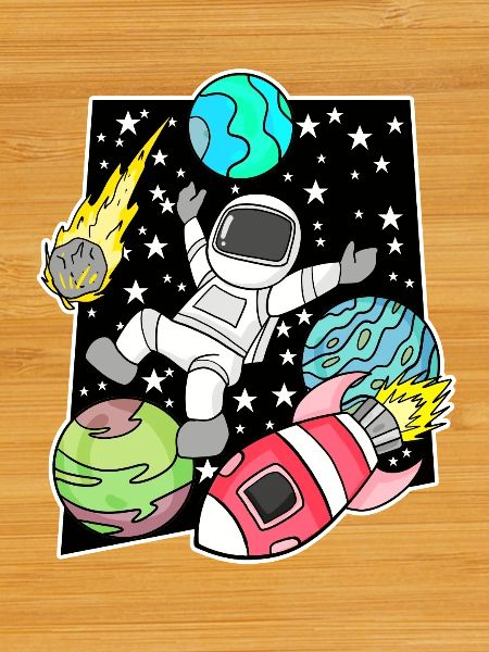 Astronaut in space with rocket