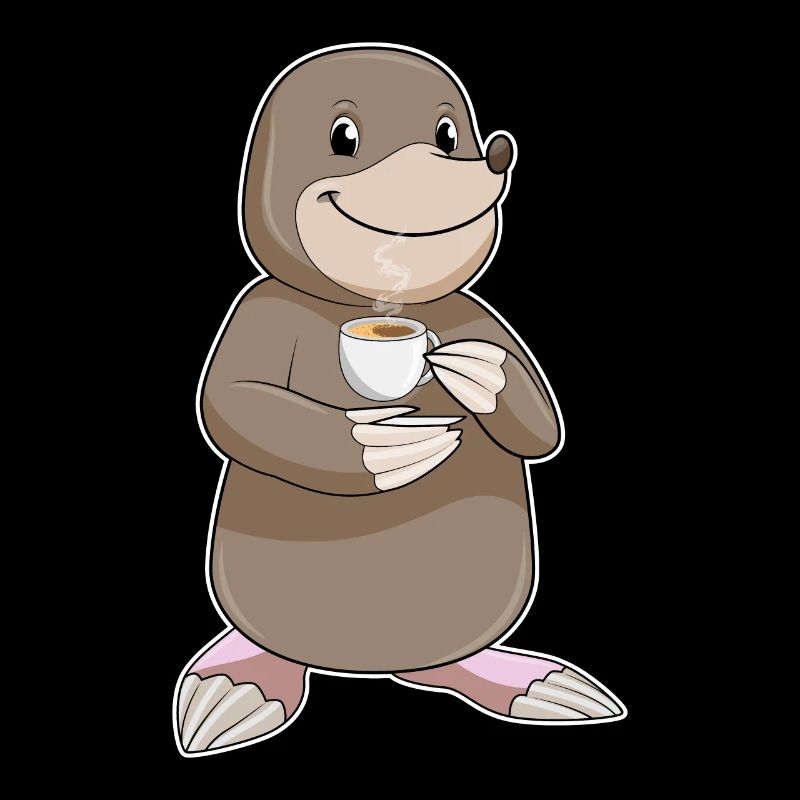 Mole with cup of coffee