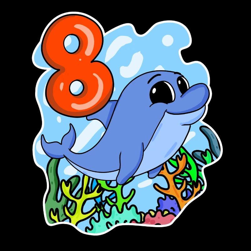 8th Birthday Motif Dolphin - eight years