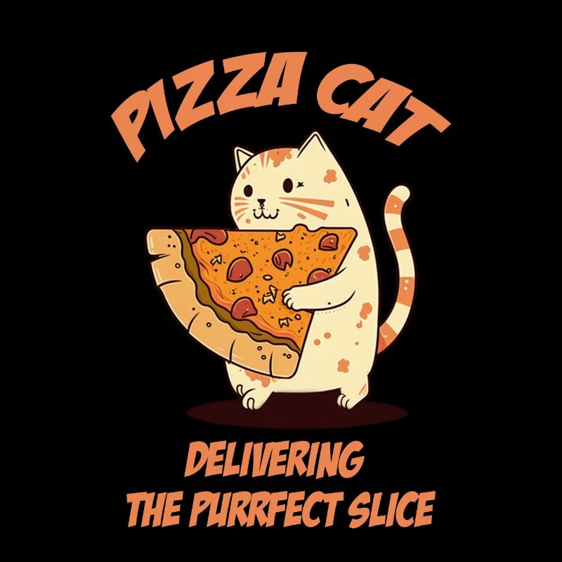 Le chat porte une tranche de pizza