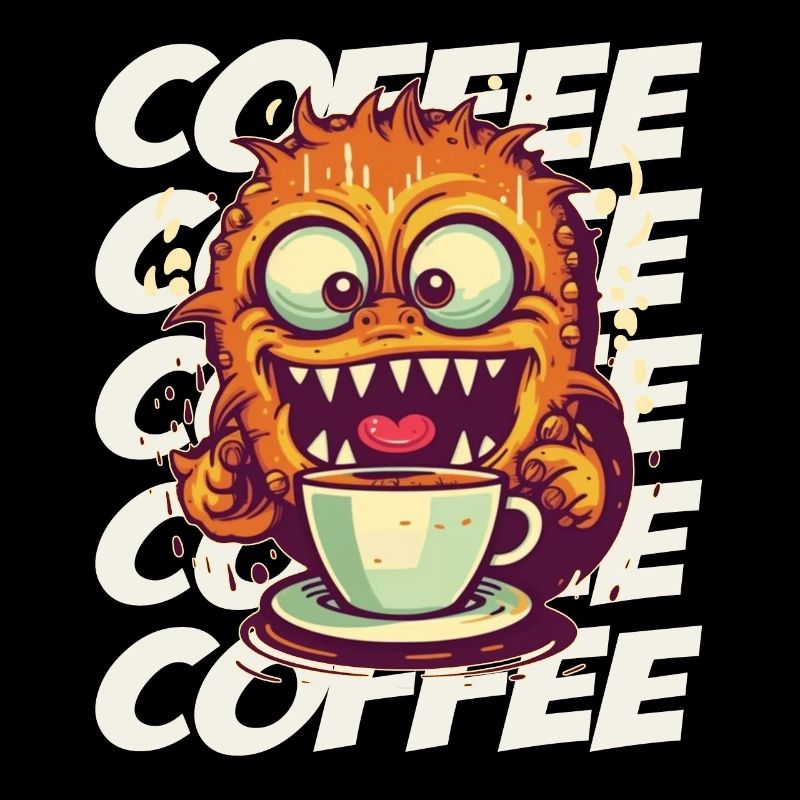 Monstre de café avec lettrage