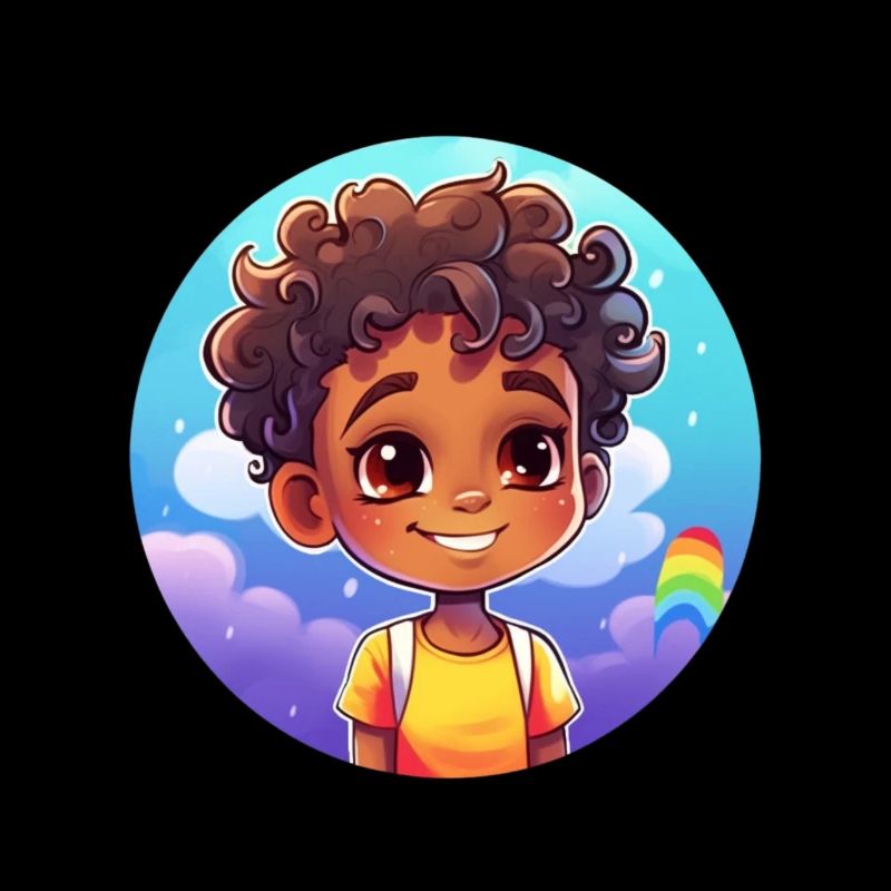 Fun-loving child character with rainbow