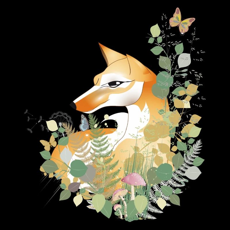 Beau renard dessiné à la main dans la prairie