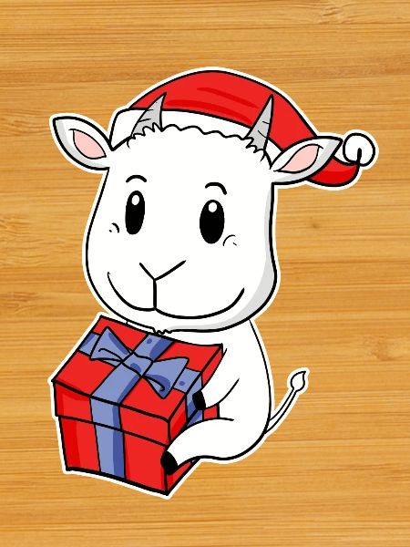 Goat with Santa Hat - Christmas