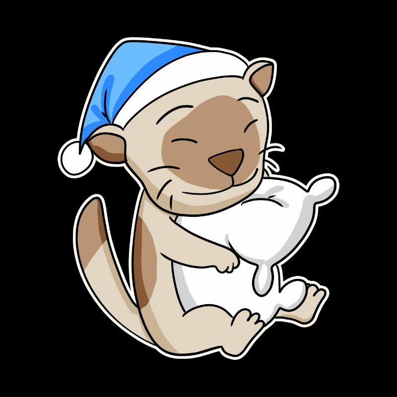 Sleeping Tired - Cat with Pillow and Sleepy Cap