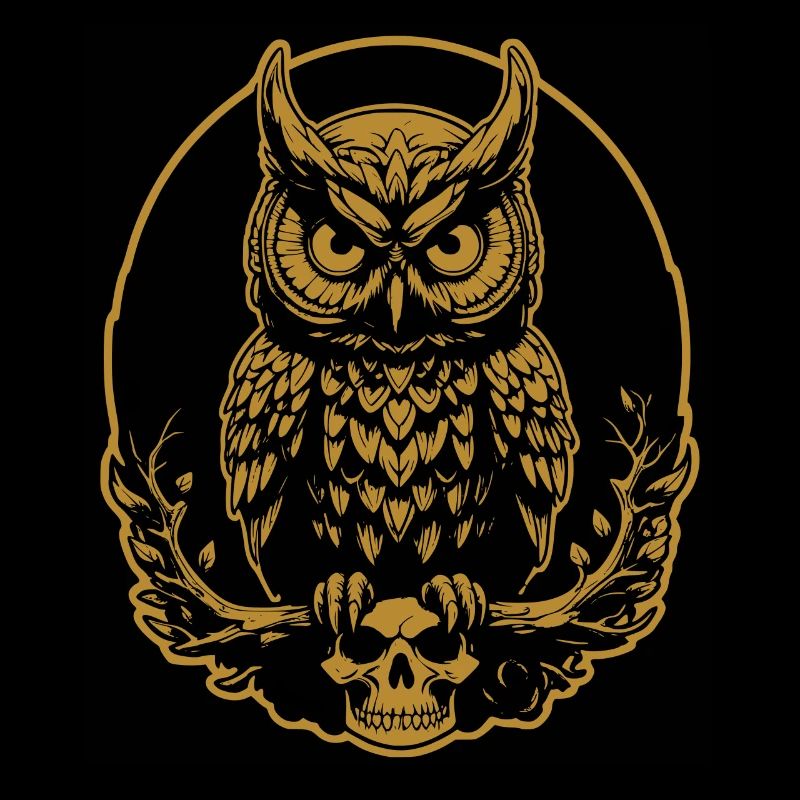 Mystische Eule sitzt auf einem Skull