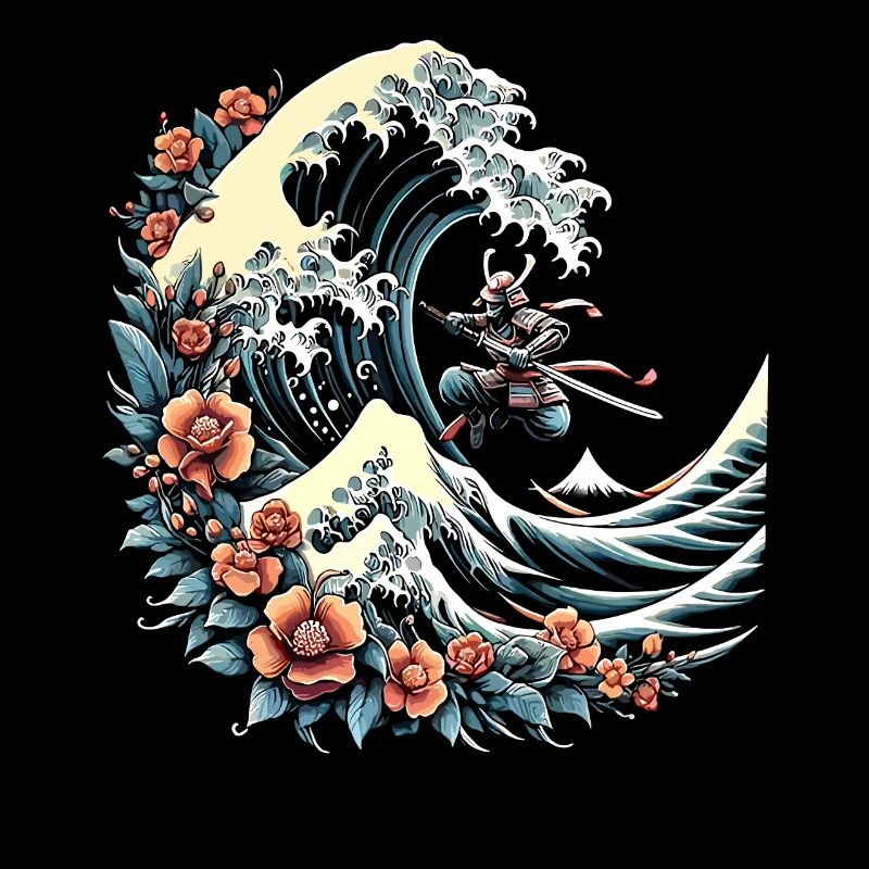 große Welle vor Kanagawa mit Samurai Krieger