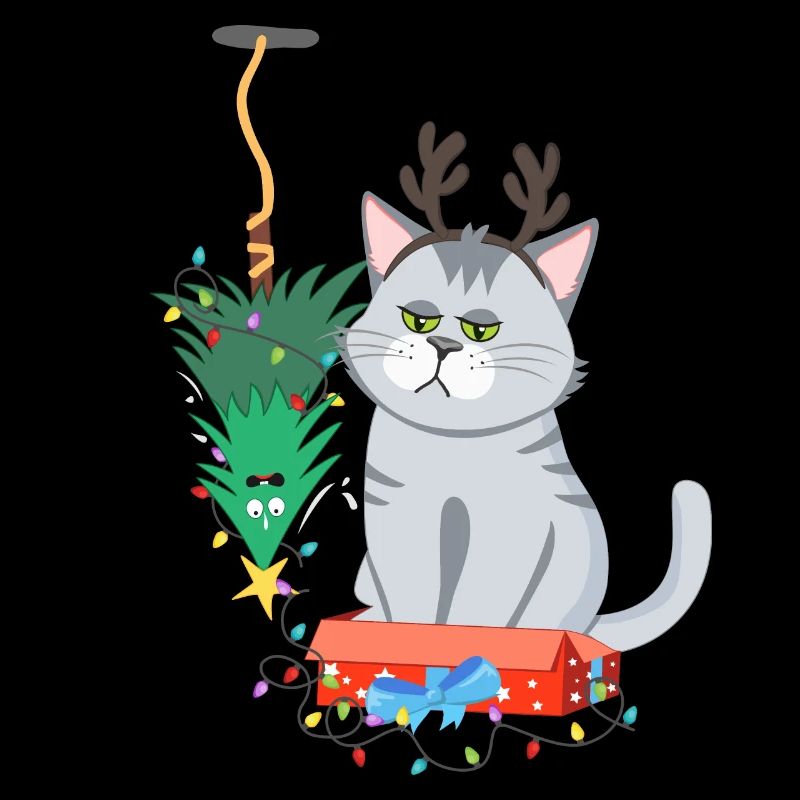 Chat et sapin de Noël Anti Noël