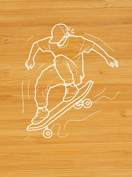 Skateboarding Boy Line Art