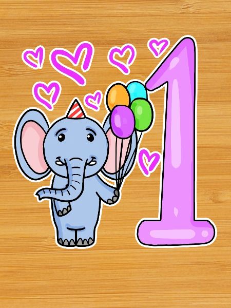 First Birthday Elephant with Balloons