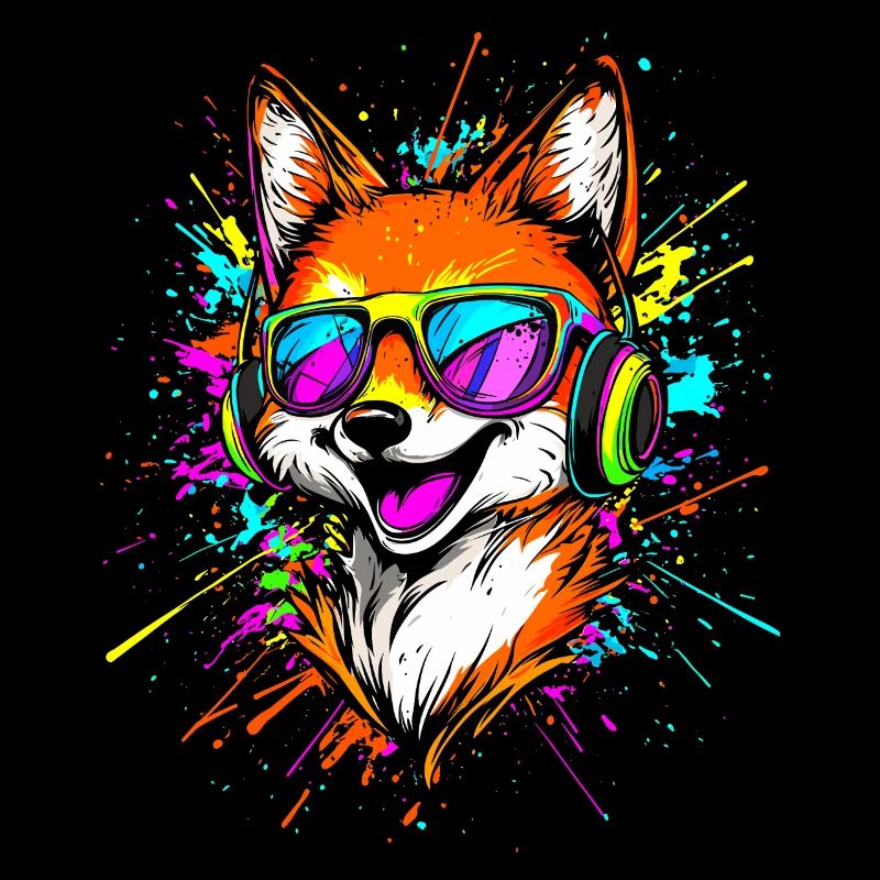 Fuchs DJ Kopfhörer Bunt Regenbogen Musik Füchse