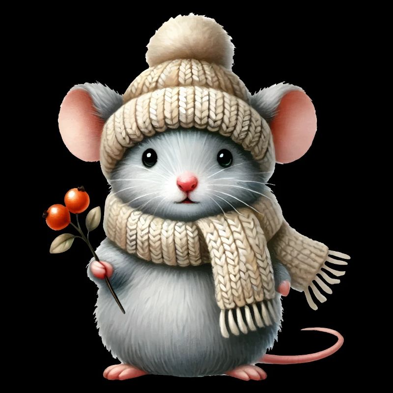 Souris mignonne avec un bonnet tricoté chaud et une écharpe