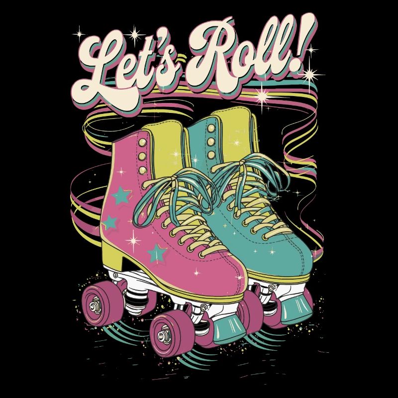 Let's Roll Buntes Retro-Rollschuh-Design
