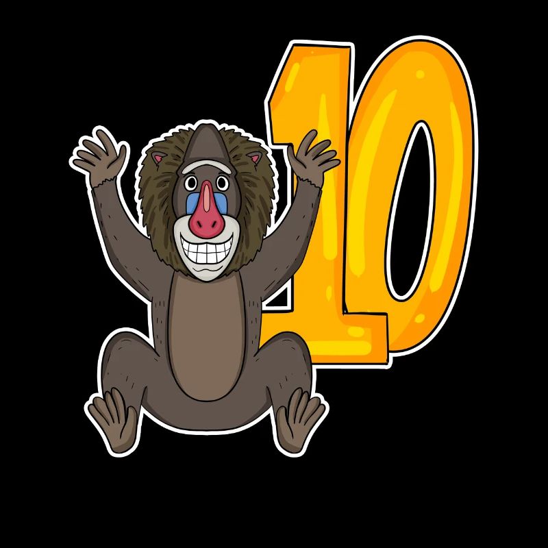10th Birthday Motif Monkey - Ten - 10 Years