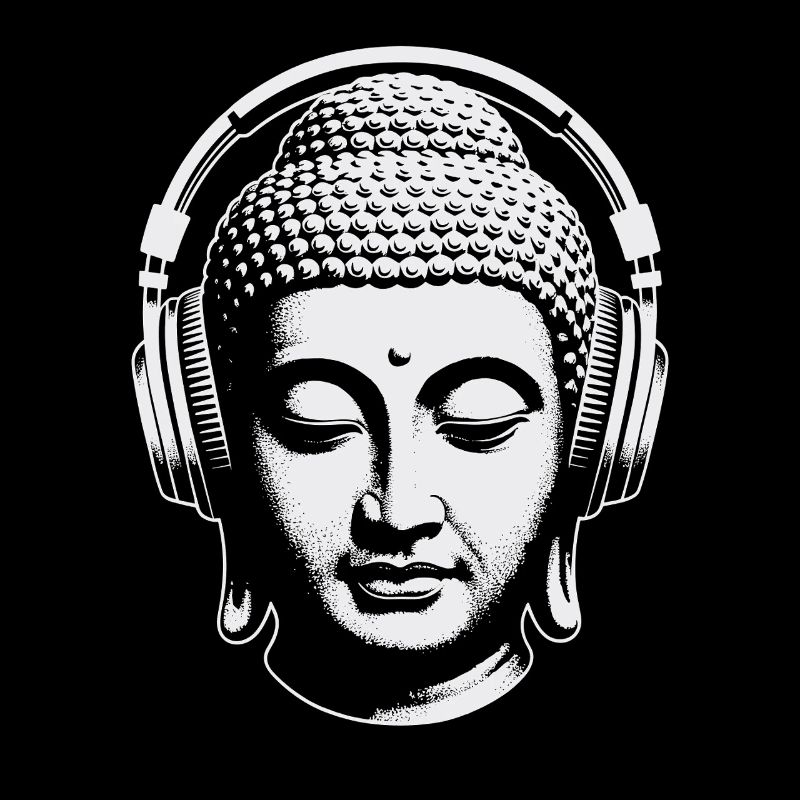 Buddha with Headphones Mindfulness Music Boho Zen